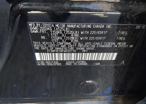 2015 Toyota Rav4 Xle из США, поврежденный, VIN 2T3WFREV8FW220119